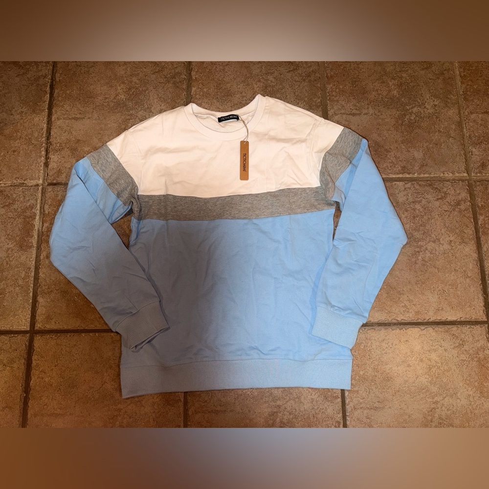 Amazon Blue, Gray, and White Crewneck Sweater
